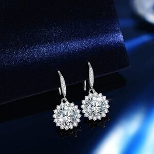 Certified 18k White Gold 2.0cttw Flower Diamond Earrings Moissanite Anniversary